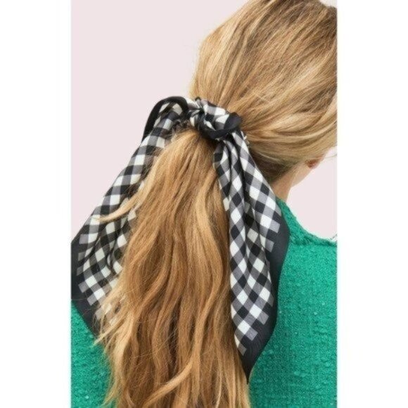 KATE SPADE NEW YORK Garden Gingham Silk Convertible Hair Tie & Bandana NWT - Picture 6 of 6